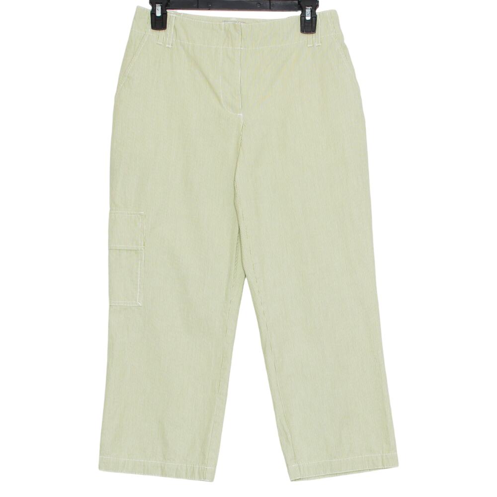 Chicos Capri Pants Cargo Striped Green White 0 S 4 Coastal Minimalist Resort Y2K